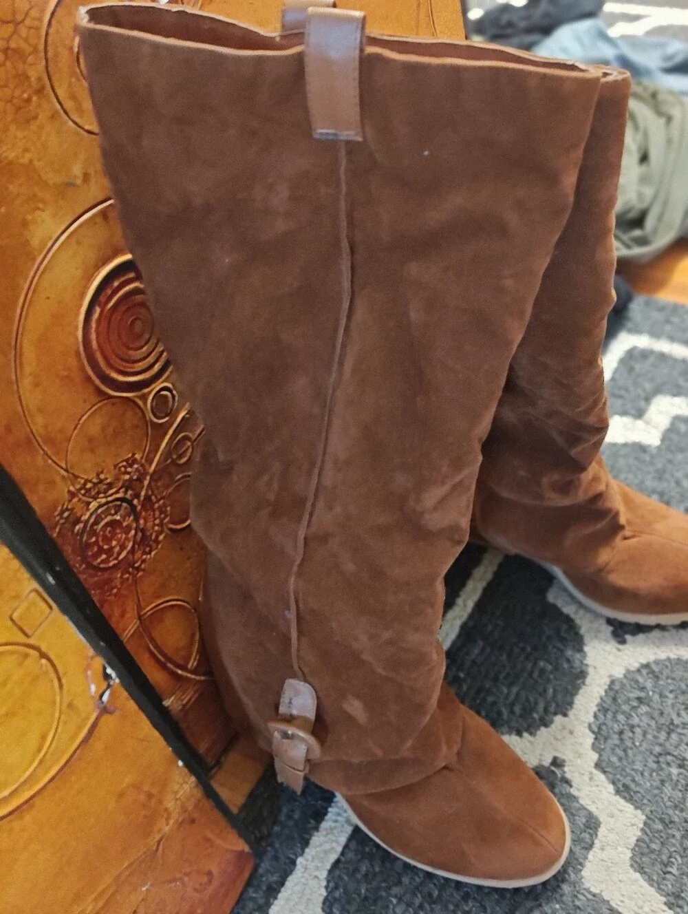 Women’s Brown Suede Knee-High Hidden Wedge Heel Boots
